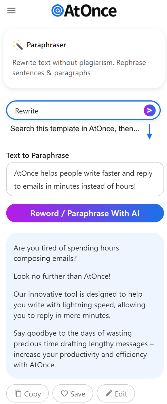 AtOnce AI rewording tool